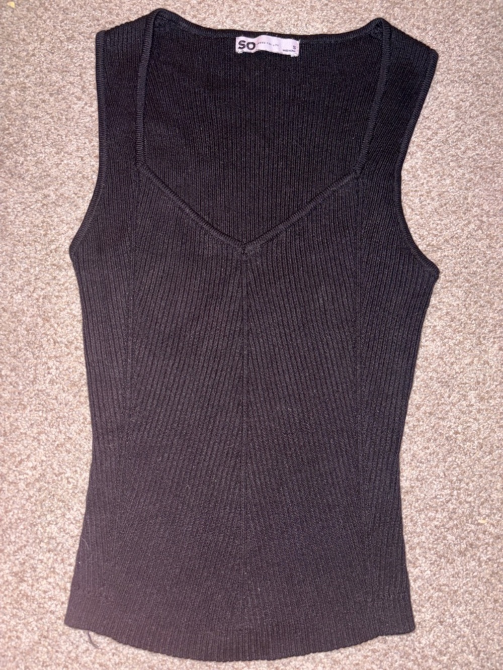 SO Black Ribbed V-Neck Tank Top
